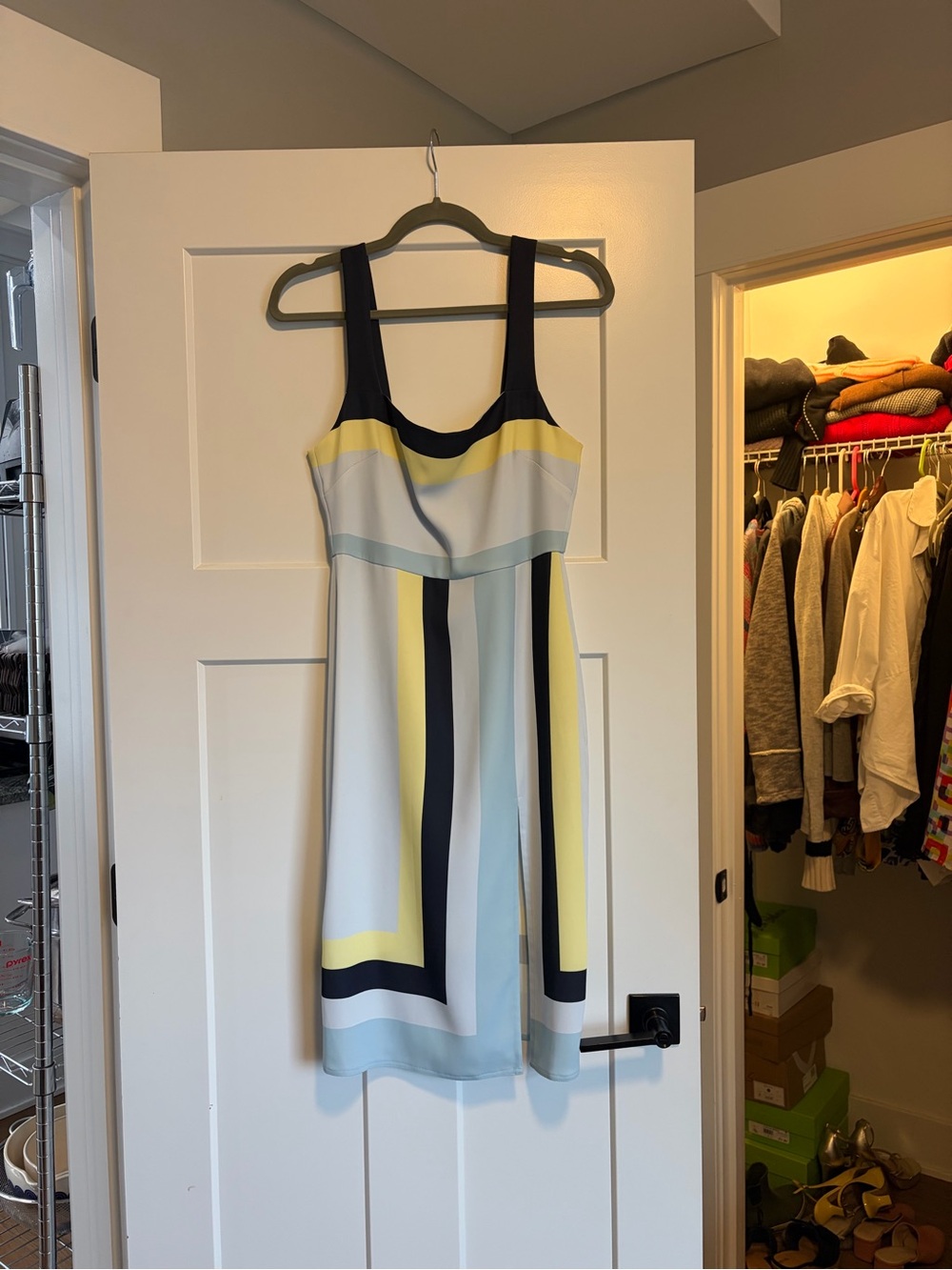Aritzia Sleeveless Midi Dress in Yellow, Navy & Light Blue